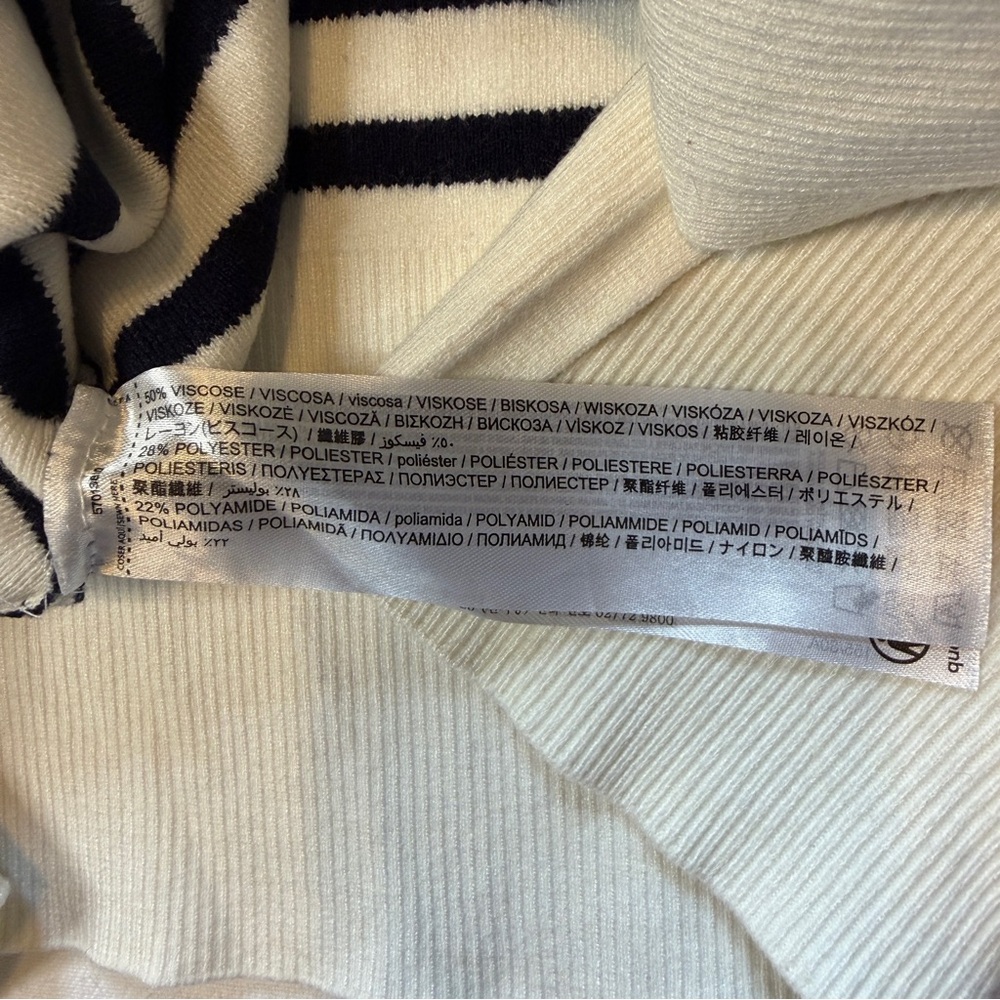 Mango Striped V-Neck Sweater Long Sleeve Cream & Black Stripe XS - Picture 4 of 12